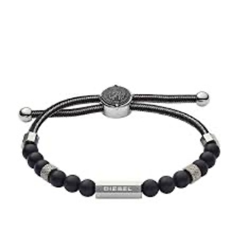 Diesel Beads men's bracelet model number DX1151040, featuring black agate beads